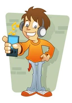 Boy character listening MP3 player Stock Illustration