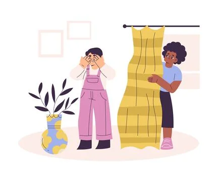 Boy Character Play Hide and Seek with His Friend Have Daily Routine Activity Stock Illustration