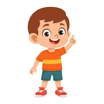 Boy Character Pointing Up Hand Gesture Flat Style Stock Illustration