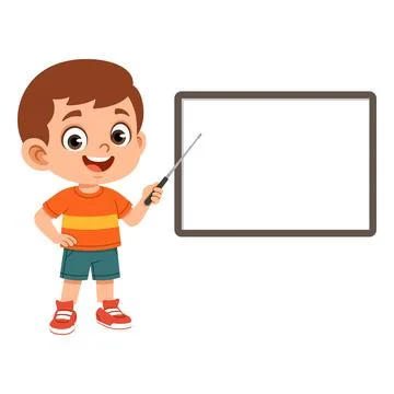 Boy character presenting with pointer stick teaching concept flat design il.. Stock Illustration