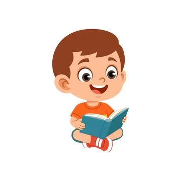 Boy character reading a book learning activity flat design illustration sui.. Stock Illustration
