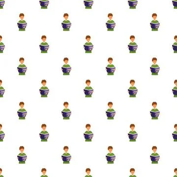 Boy character reading book seamless pattern background Stock Illustration