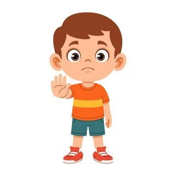 Boy Character Showing Stop Hand Gesture Flat Style Stock Illustration
