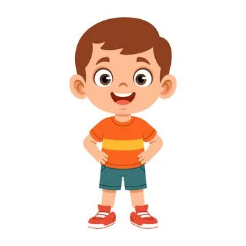 Boy character standing with hands on hips confident pose flat design illust.. 스톡 일러스트