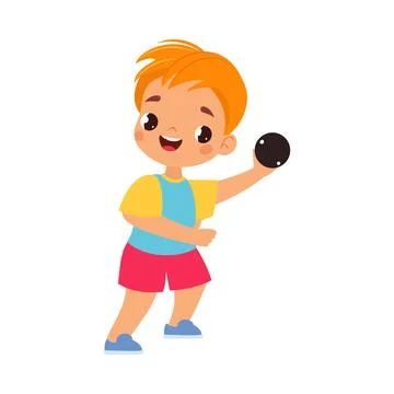 Boy Character Throw Ball Do Sport Vector Illustration Stock Illustration
