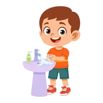Boy character washing hands flat design illustration for hygiene health edu.. Stock Illustration