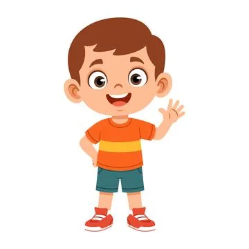 Boy character waving hand friendly gesture flat design illustration suitabl.. Stock Illustration