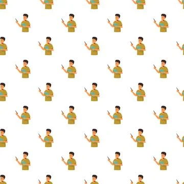 Boy character writing in notebook repeating pattern Stock Illustration
