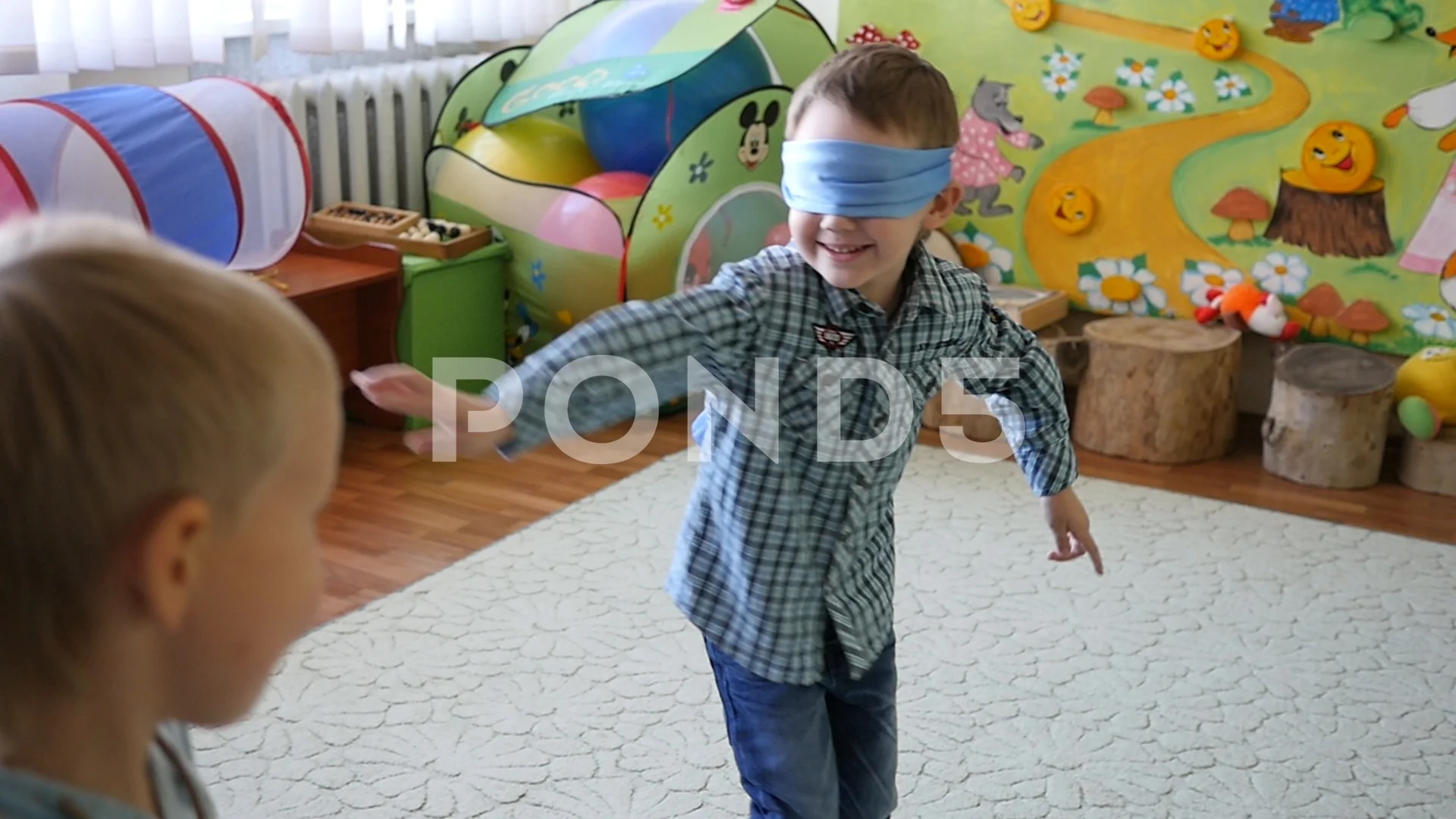 Kids Palying Blindfold Hide And Seek Stock Illustration - Download