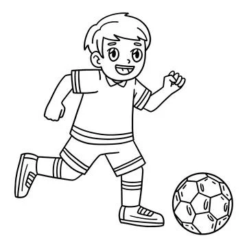 Boy Chasing Soccer Ball Isolated Coloring Page Stock Illustration