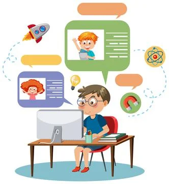 A boy chatting with his friends on computer Stock-Illustration