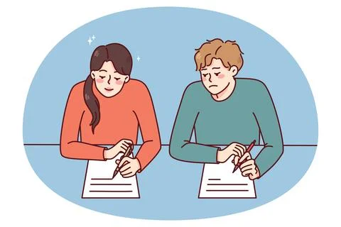 Boy cheating on school exam Stock Illustration