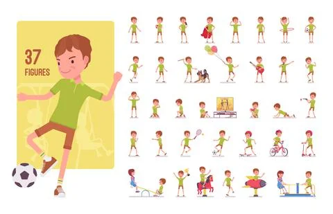 Boy child 7 to 9 yo character set Stock Illustration