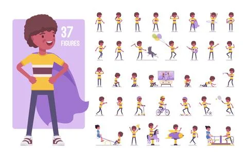 Boy child 7 to 9 yo character set Stock Illustration
