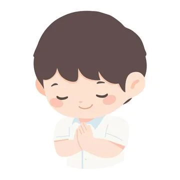 Boy child apologizing with wai gesture Stock Illustration