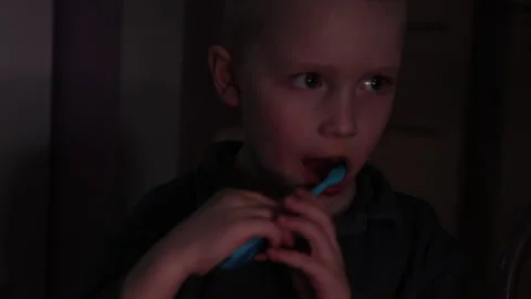 Boy child, brushing teeth and closeup Stock Footage 268508463