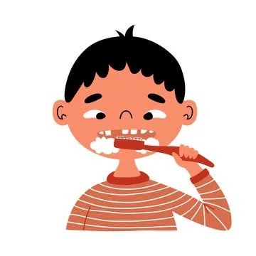 Boy child brushing teeth. Vector illustration. Stock Illustration