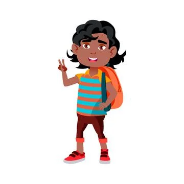 Boy Child Going To School With Backpack Vector イラスト素材