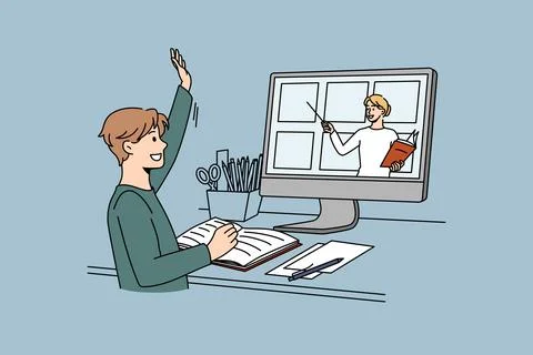 Boy child study online on computer on lockdown Stock Illustration