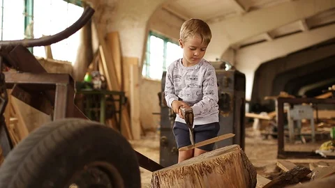 The boy chopped wood. Stock Footage 129080948
