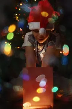 Boy with christmas gift Stock Photos