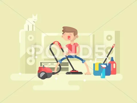 Boy cleaning house Stock Illustration