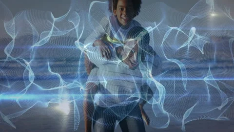 Boy climbing onto dad's back for piggyback ride, dad carrying walking shore with Video stock 311048805