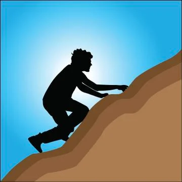 Boy climbing to the hill Stock Illustration