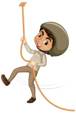 Boy climbing rope on white background Stock Illustration