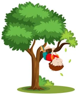Boy climbing the tree cartoon style isolated on white background Ilustración de archivo