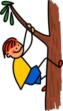 Boy Climbing Tree Stock Illustration