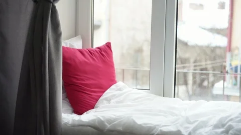 Boy climbing to the window sill Stock Footage 91171604