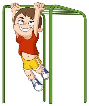 Boy climbs monkey bars Illustrazione stock