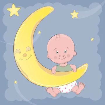 The boy climbs the moon Stock Illustration