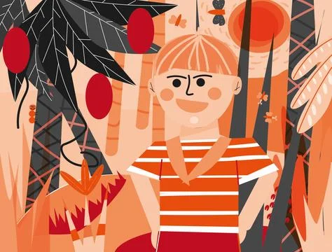 Boy with coconut palms Stock Illustration