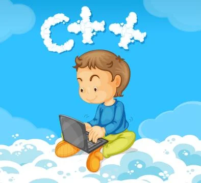 A boy coding c++ Stock Illustration