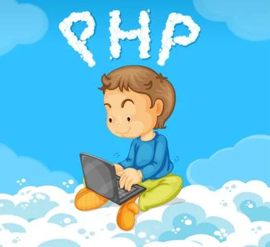 A boy coding PHP on cloud Stock-Illustration