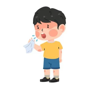 Boy with cold or flu sneeze Stock Illustration