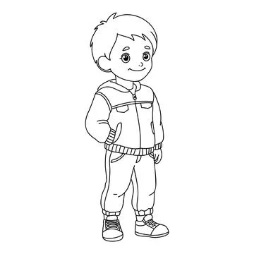 Boy coloring book for children vector sketch illustration vector stroke out.. Stock Illustration