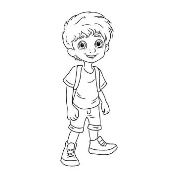 Boy coloring book for children vector sketch illustration vector stroke out.. Stock Illustration