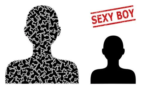 Boy Composition of Boy Icons and Distress Sexy Boy Seal 库存插图