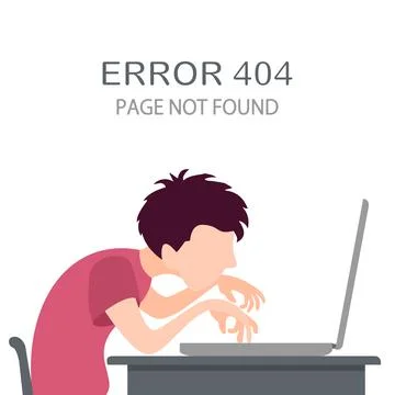 Boy at the Computer and Error 404 Stock Illustration