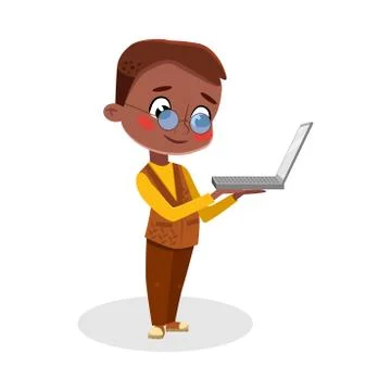 Boy Computer Programmer Character with Laptop, Kids Hobby or Future Profession Stock-Illustration