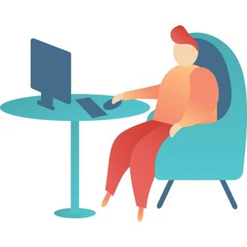 Boy at computer vector school person at icon desk 스톡 일러스트