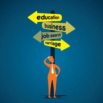 A boy confuse about where to go education, job search Illustration