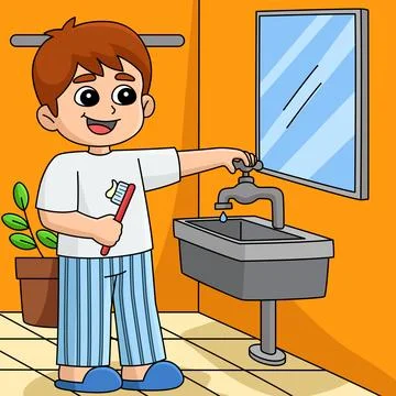 Boy Conserving Water Colored Cartoon Illustration Ilustração Stock