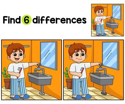 Boy Conserving Water Find The Differences Ilustração Stock
