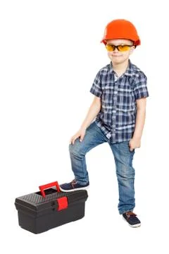 Boy in the construction helmet Stock Photos