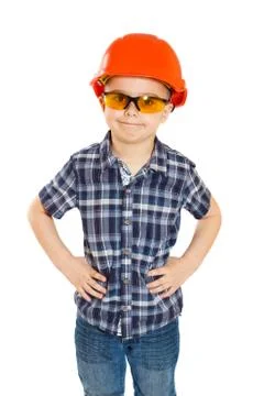 Boy in the construction helmet Stock Photos