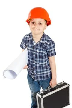 Boy in the construction helmet Stock Photos